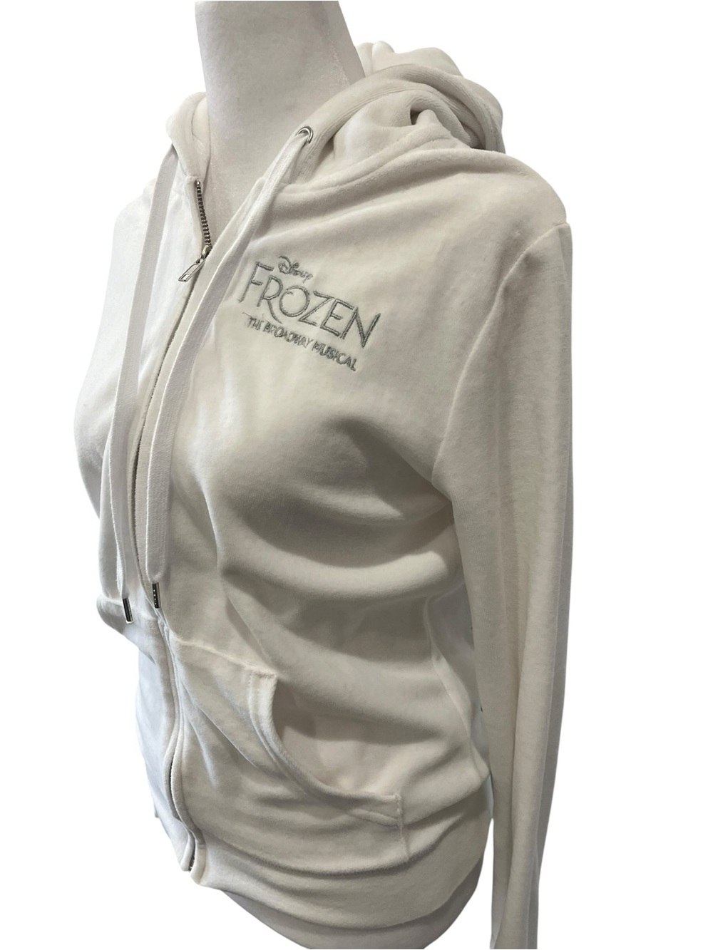 Disney Frozen Broadway Musical White Zip Velour Hoodie Crystals Size Medium - Picture 2 of 5